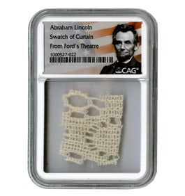 Lincoln Curtain Swatch from Ford's Theatre Night of Assassination, CAG Encapsulated