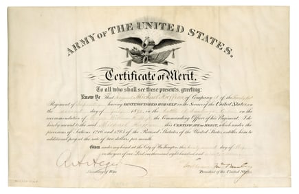 William McKinley as President Certificate of Merit for Span-Am Veteran