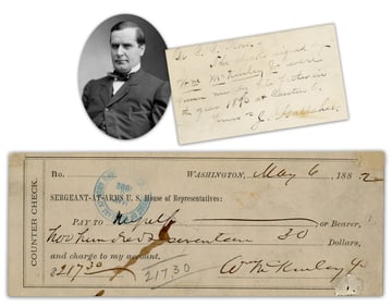 Super Rare William McKinley Signed Sergeant-At-Arms Check With Fabulous Provenance!