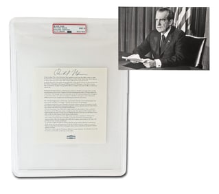 Richard Nixon Boldly Signed Souvenir Typescript, "I shall resign the Presidency effective at noon