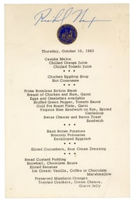 Richard Nixon Signed Menu, 1963 with Great Signature!