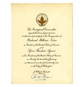 Richard Nixon Signed Inaugural Invitation