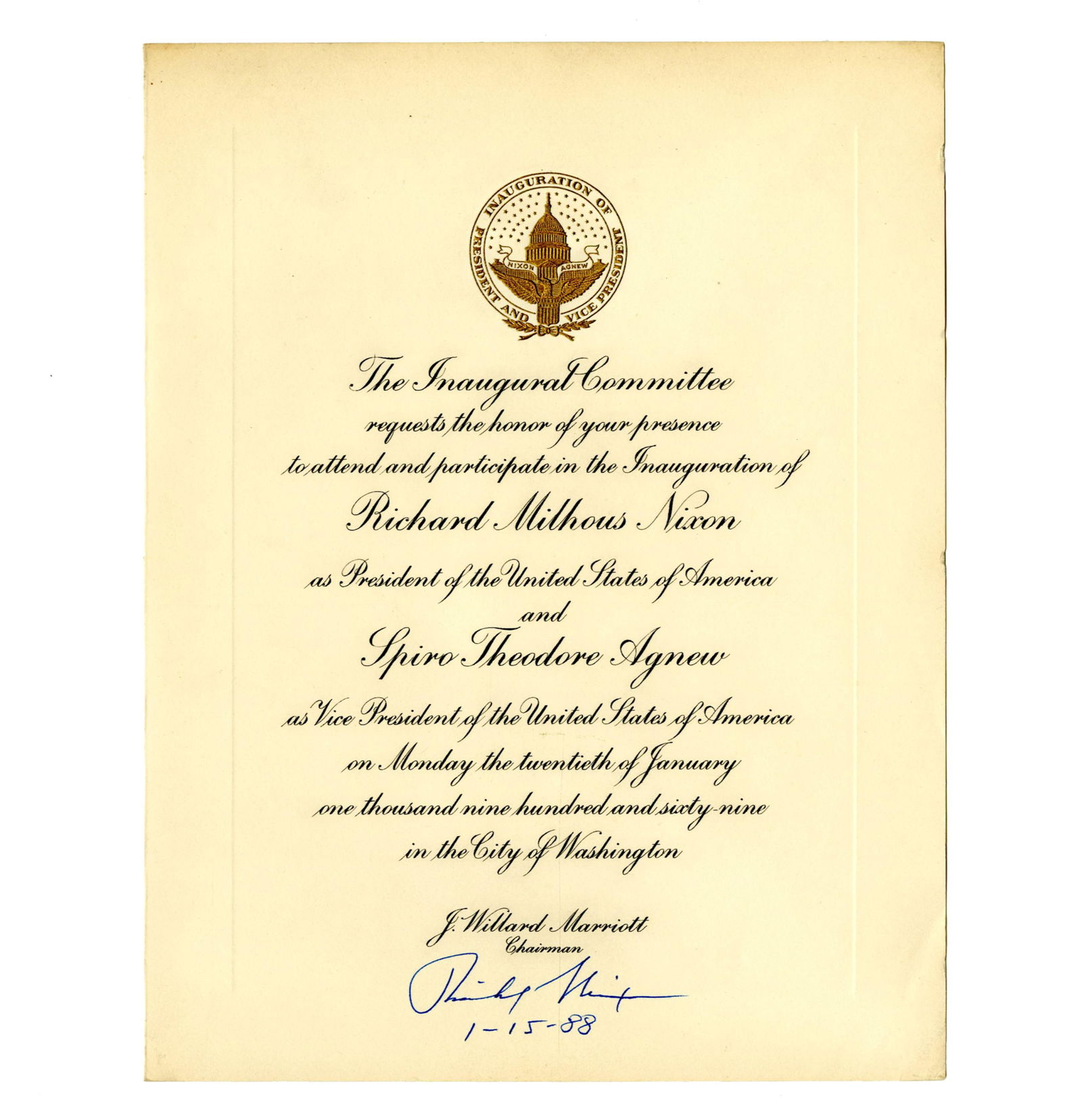 Richard Nixon Signed Inaugural Invitation (1 of 2)