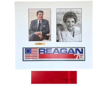 Ronald & Nancy Reagan Signed Display w/ Rare Signed Bumper Sticker!