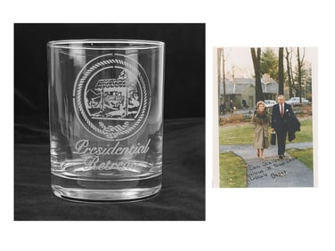 Camp David Glass Presented to Charles Price, Ambassador to UK, with Copy of White House Photo of