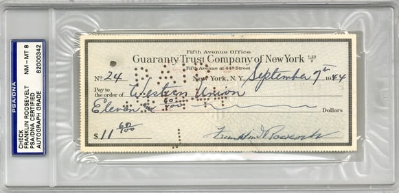FDR Signed Check, Same Day as Shin'yo Maru Incident Sept. 7, 1944, PSA/DNA NM-MT 8