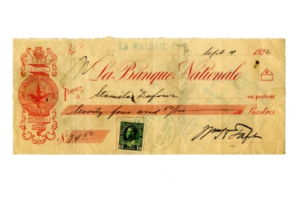 William Taft Signed Check as Chief Justice During Trip to Quebec