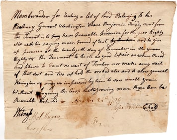 Memorandum for Rent of Lot Owned by George Washington