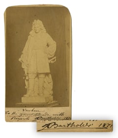 Frédéric Auguste Bartholdi Signed & Inscribed CDV of Vauban Statue in Avallon