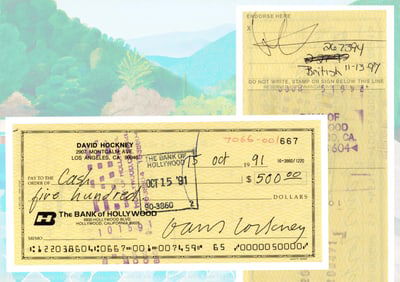 Artist David Hockney 2x Signed Check
