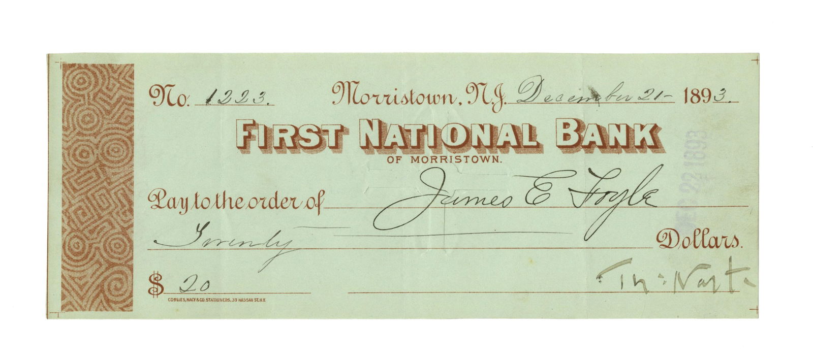 Thomas Nast Signed Check, "Father of the American Cartoon" (1 of 2)