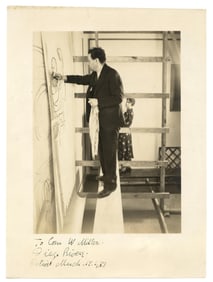 Diego Rivera Signed Photo, Most Probably Painting Detroit Industry Mural, Most Famous Work!