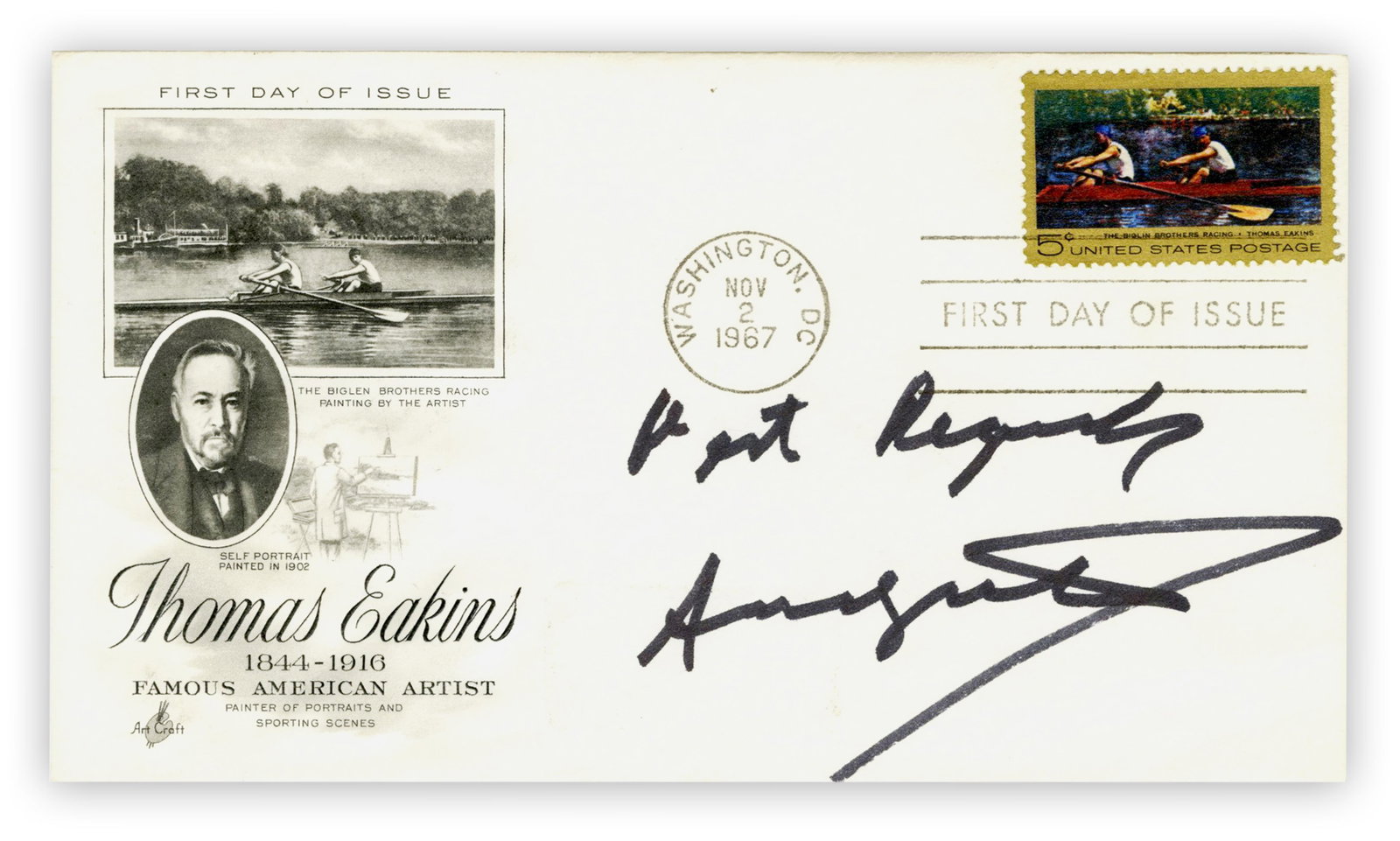 Andy Warhol Boldly Signed First Day Cover: Andy WarholWashington, D.C., November 2, 1967Andy Warhol Boldly Signed First Day CoverSigned First Day CoverA first day cover commemorating the life of Thomas Eakins (1844-1916), signed by artist Andy
