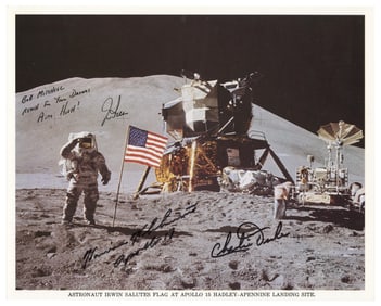 Apollo 15 Landing Site Photo, Signed by 3 Moonwalkers Irwin, Schmitt and Duke