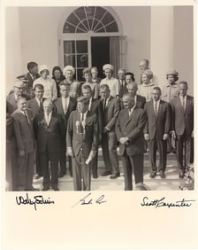 Pioneering Astronauts Schirra, Cooper and Carpenter Signed Photo - Great Image with Kennedy, Grissom
