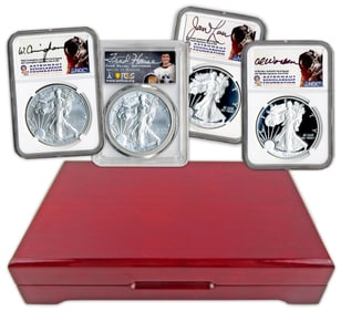 Cunningham, Haise, Lovell & Worden Signed (4) Silver Eagle Dollars