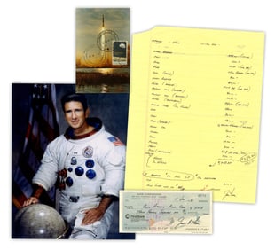 Jim Irwin Signed Check & List of Expenses For Trip to Africa