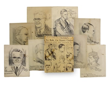 Lindbergh Kidnapping: 8 Original Courtroom Sketches by L. Pierre Bottemer