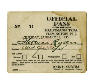 Lindbergh Kidnapping: Original Pass to the "Trial of the Century"