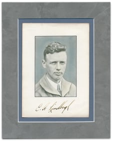 Charles Lindbergh Signed Photographic Print 3 Months After Famous Transatlantic Crossing