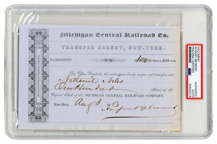August Belmont, Sr. PSA Certified Signed RR Stock Certificate, With PSA/DNA LOA