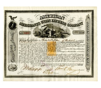 William G. Fargo Signed 1869 American Merchants Union Express Company Certificate