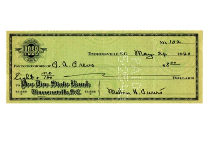 Melvin Purvis Signed 1940 Check
