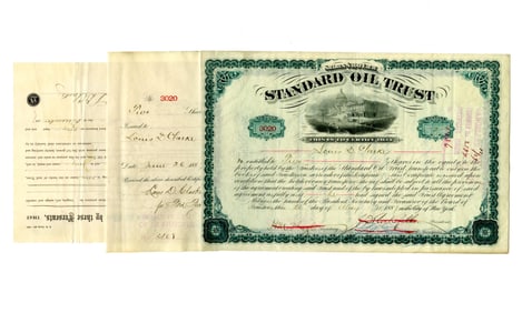 John D. Rockefeller & Henry Flagler Signed Green Standard Oil Trust Stock Certificate
