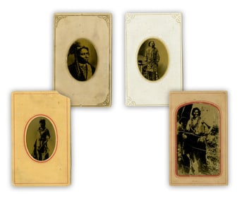 (4) Tintypes Depicting Native Americans in Traditional Dress