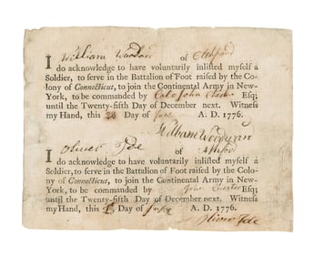 Revolutionary War 1776 Rare Uncut Double Soldiers' Enlistment Document