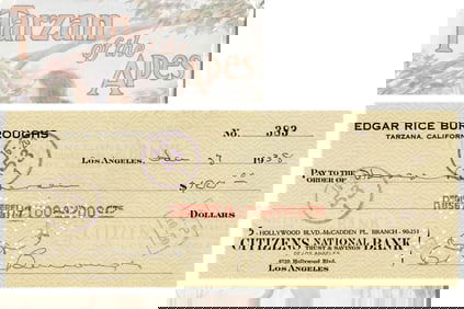 Edgar Rice Burroughs "Tarzan" Author Signed Check to Member of "Burroughs Bibliophiles"