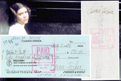 Carrie Fisher "Princess Leia" of Star Wars 2x Signed Check