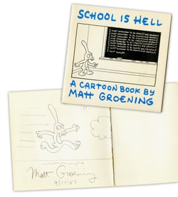 Matt Groening Signed & Sketched 1st Ed. of "School is Hell"