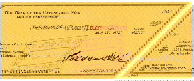 Gregory Peck Signed Check on His "Catonsville Nine" Account (1 of 2)