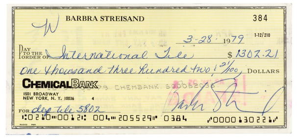 Barbra Streisand Signed 1979 Check