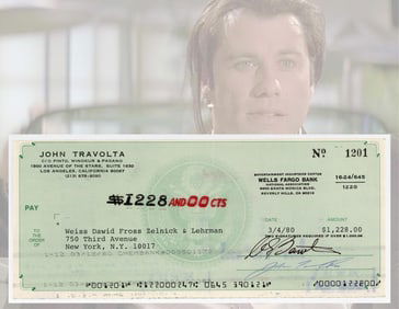 John Travolta Signed Check