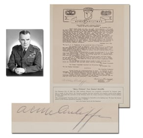 Nuts! Anthony McAuliffe Signed Copy of His Inspirational Christmas Greeting to Soldiers