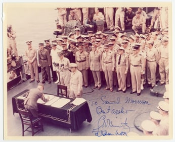 Chester Nimitz Signed Color Official Japanese Surrender Photo Presented to Naval Historian Samuel