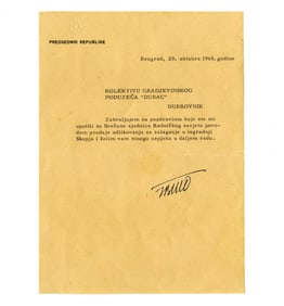 President Josip "Tito" Broz 1965 TLS from His Headquarters in Belgrade