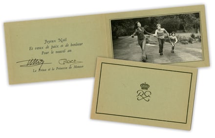 Grace Kelly & Prince Rainier Signed Christmas Card & Original Family Photo, ca. 1970s