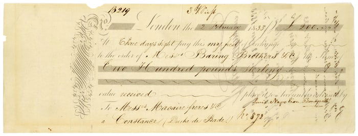 Napoleon III Signed Sight Draft - Nephew of Napoleon I and the Last Monarch of France