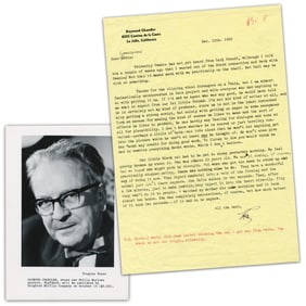 Raymond Chandler TLS Berating Alfred Hitchcock: "our fat little friend… [is he] scared or just