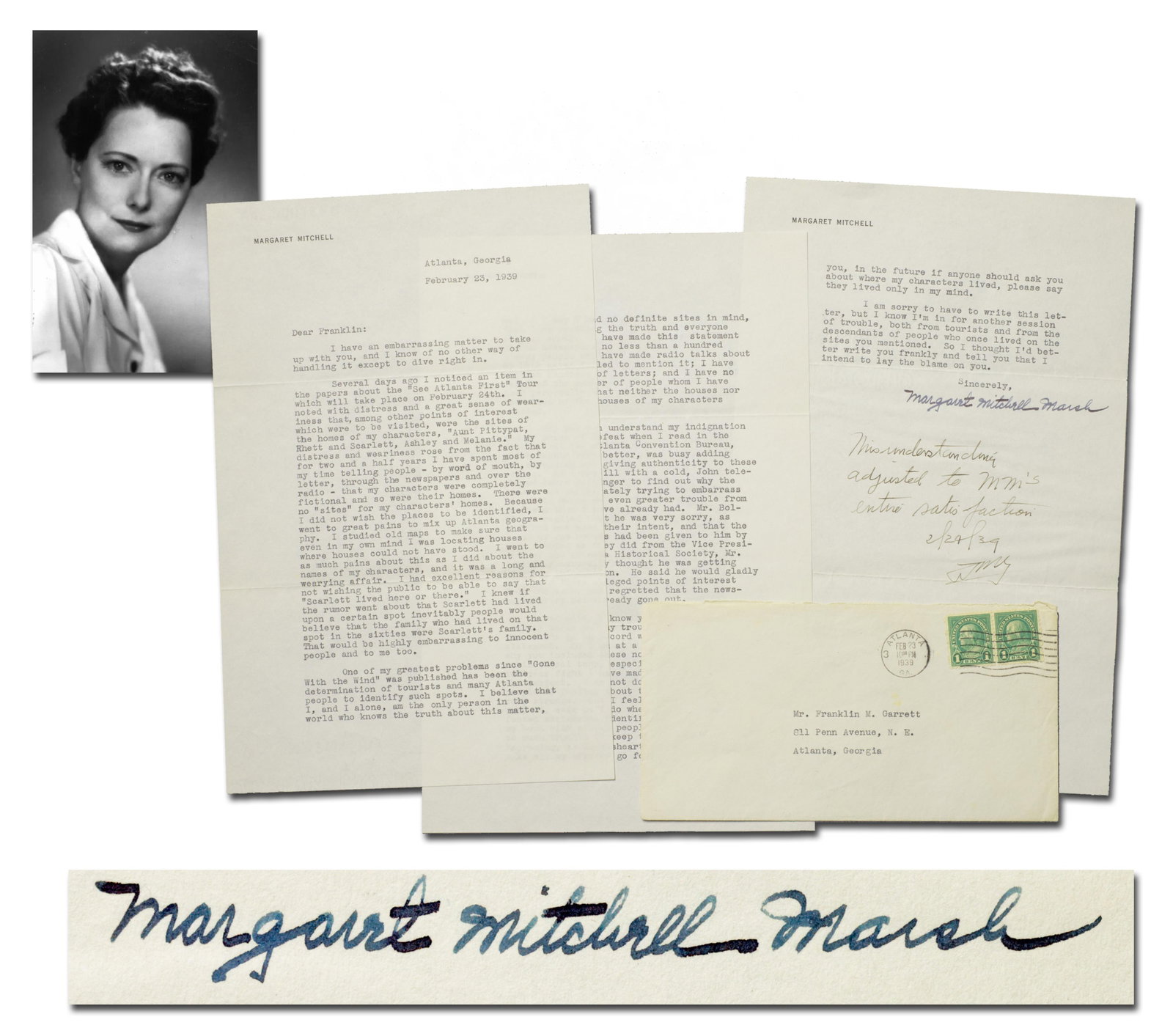 Margaret Mitchell TLS Re: Press on Gone With The Wind, "I beg of you...if anyone should ask...where (1 of 6)