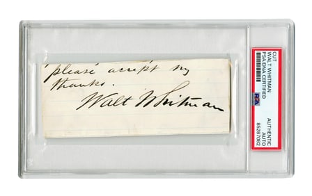 Walt Whitman Large & Bold Cut Signature, PSA Encapsulated