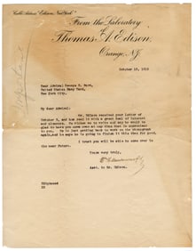 Thomas Edison's Secretary William H. Meadowcroft TLS: "He [Edison] is just getting back to work on