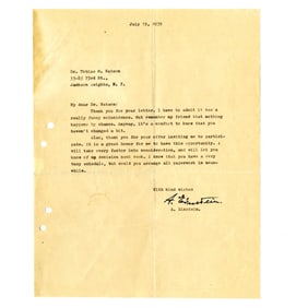 Albert Einstein TLS to Friend Dr. Tobias Watson "it's a comfort to know that you haven't changed a