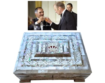 King Hussein Gifts G. Ford a Gorgeous Mother-of-Pearl Box, Unique Diplomatic Gift from Nation of