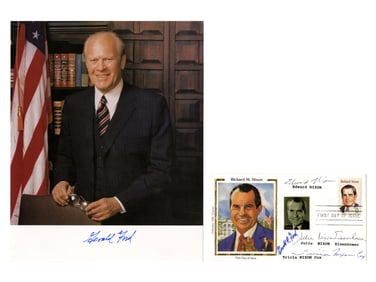 Gerald Ford Signed Photo & Nixon FDC