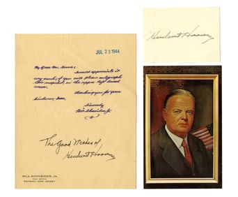 Herbert Hoover Endorsed & Signed Letter & Card with Postcard