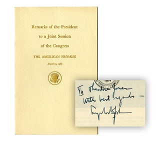 LBJ "We shall overcome" Signed Civil Rights Speech Inscribed to Black Insurance Executive
